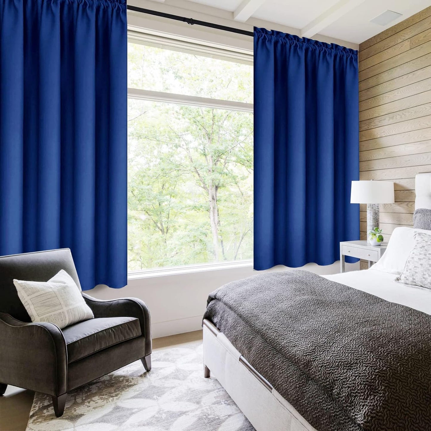 DWCN Blackout Curtains Room Darkening Thermal Insulated Bedroom Curtains Window Curtain Panels, 38 x 45 inches Long, Set of 2 Classic Blue Rod Pocket Drapes