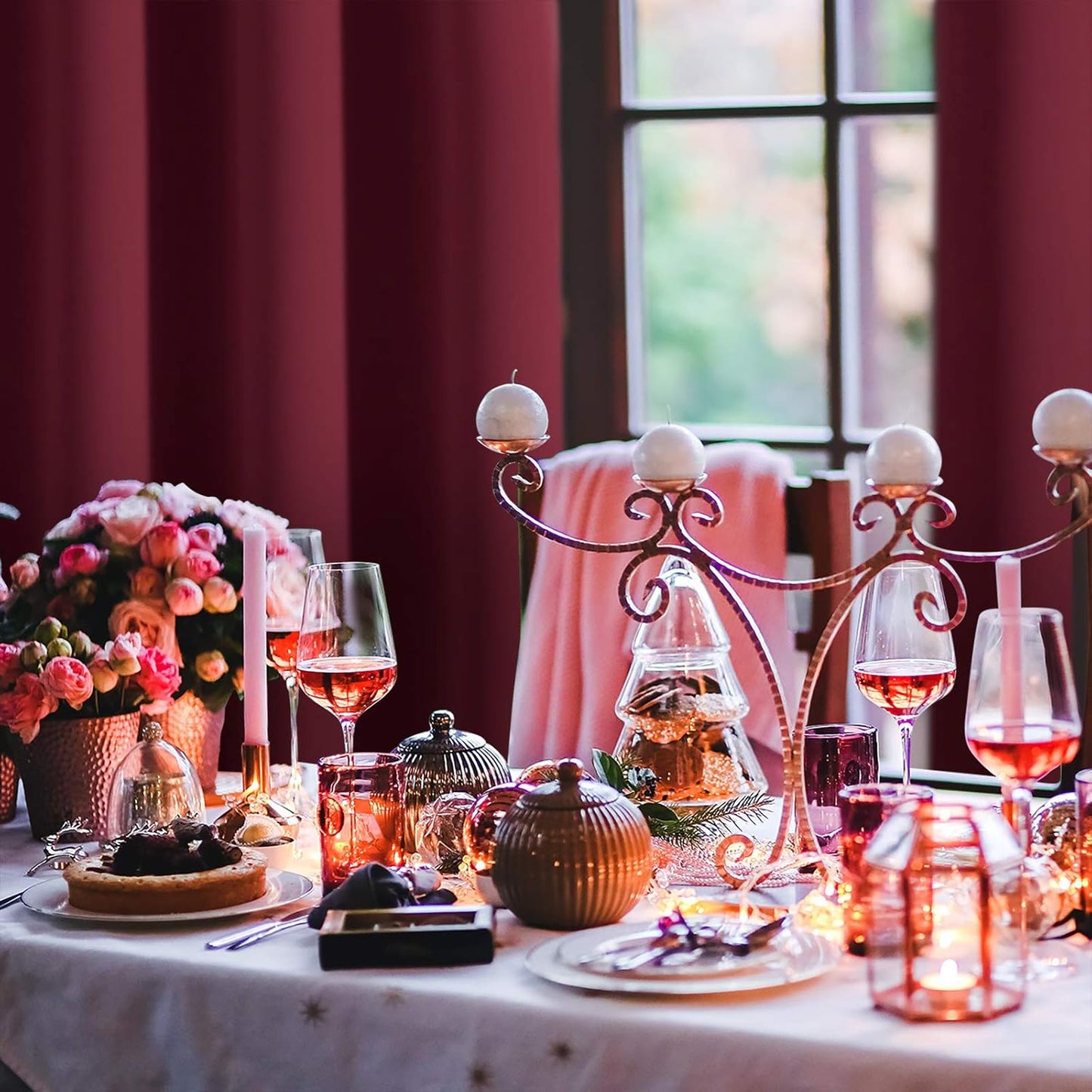 BGment Burgundy Blackout Curtains 63Inches Long for Bedroom - Wine Red Thermal Insulated Window Treatments with Rod Pocket Room Darkening for Christmas Living Room, 52 x 63 Inch, 2 Panels