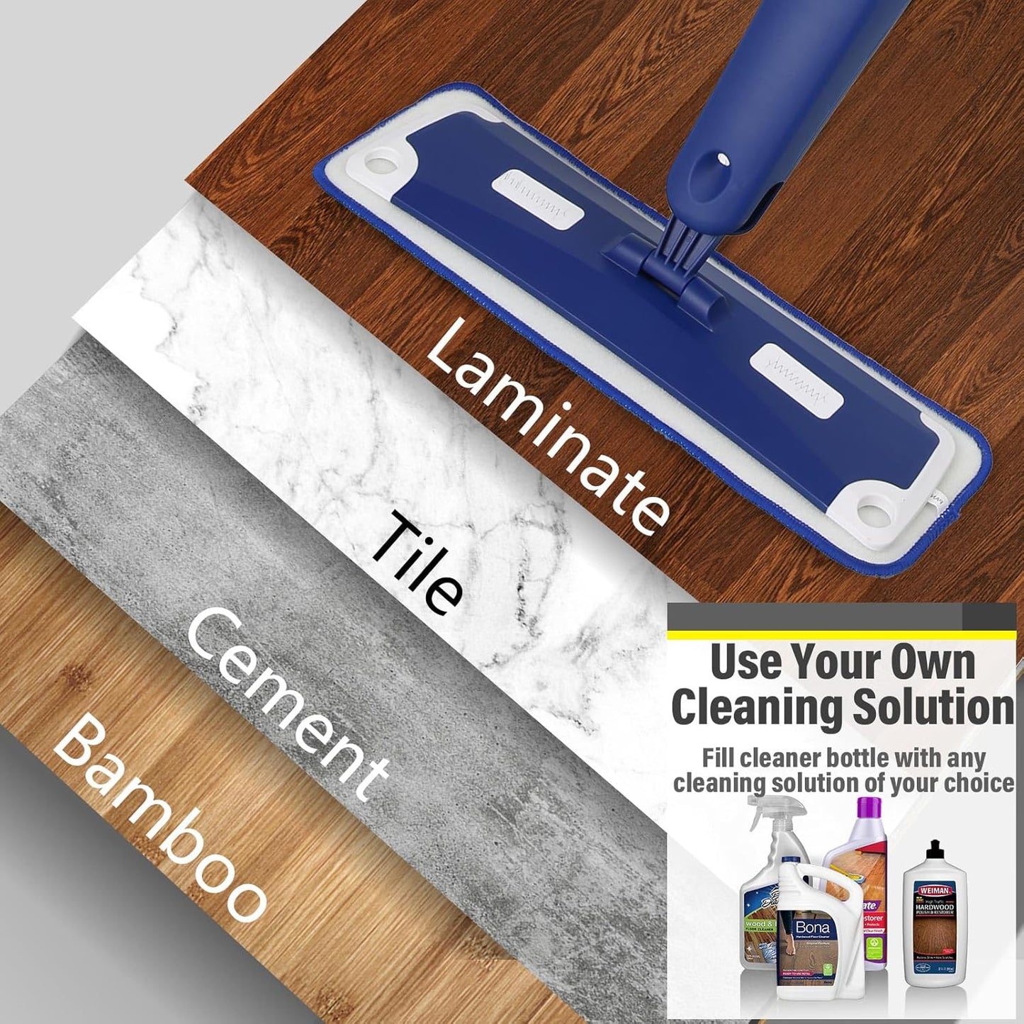 Mop for Multi-Purpose Floor Premium Spray Mop, 18 inch Professional Hardwood Wet and Dry Cleaning Mops with 3 Resuable Pads and Refilled Bottle, Blue