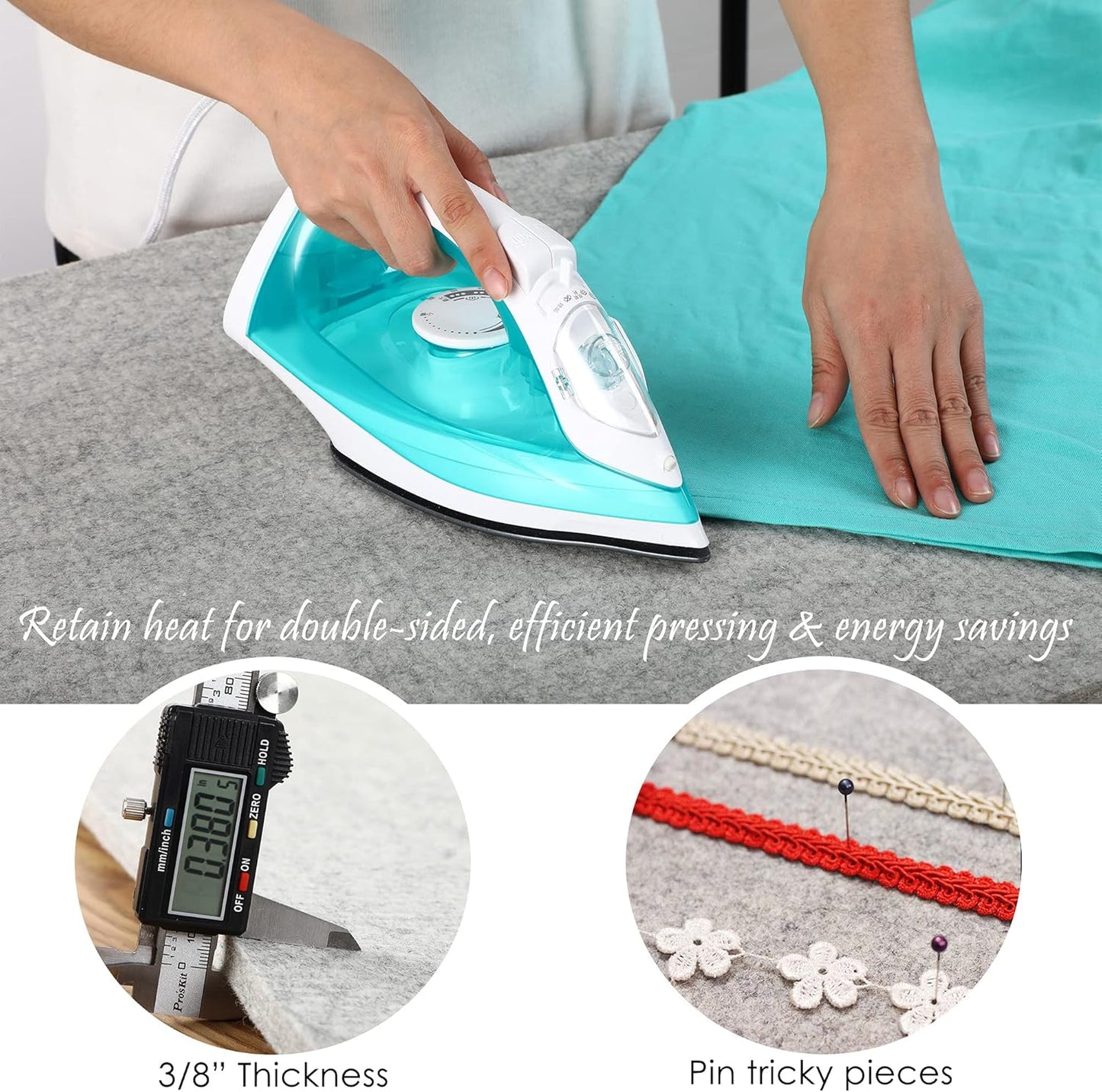 Wool Pressing Mat for Quilting - 22x60 XL Extra Large Felt Ironing Pad 3/8" Thick, 100% Wool Heat Resistant for Ironing, Sewing, Cutting on Ironing Board, Tabletop, Dryer, Countertop