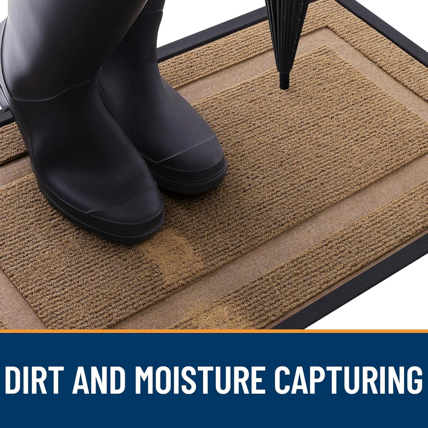 OLANLY Front Door Mat Indoor Outdoor Entrance, Waterproof All-Season, All-Weather Doormat, Sturdy Natural Rubber, Fade Resistant, Low Profile, Easy Clean Patio Porch Entryway Mat, 47x17, Light Brown