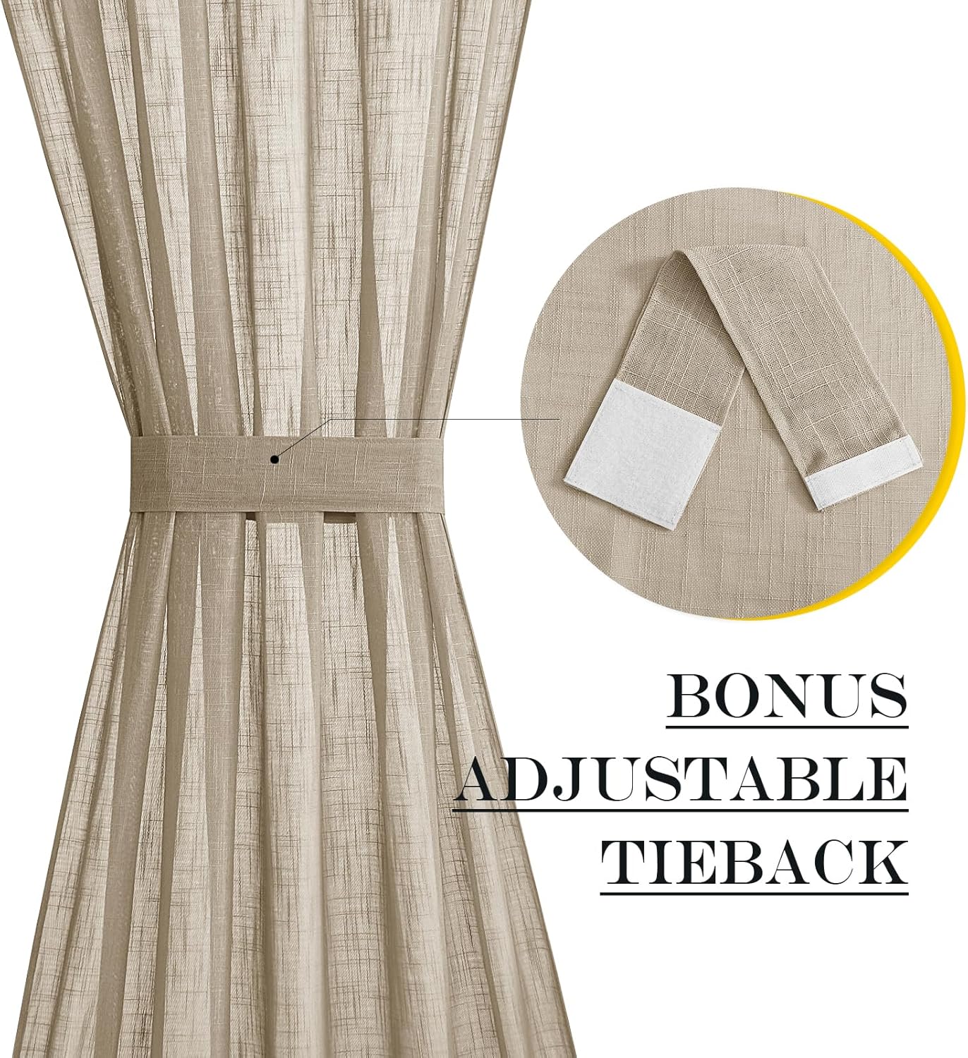 NICETOWN Privacy Sidelight Curtain Short - 40 inches Length Semitransparent Faux Linen Privacy with Enough Light French Door Panel Curtain with Tie Back (Taupe, Sold Individually, 30 inches Wide)