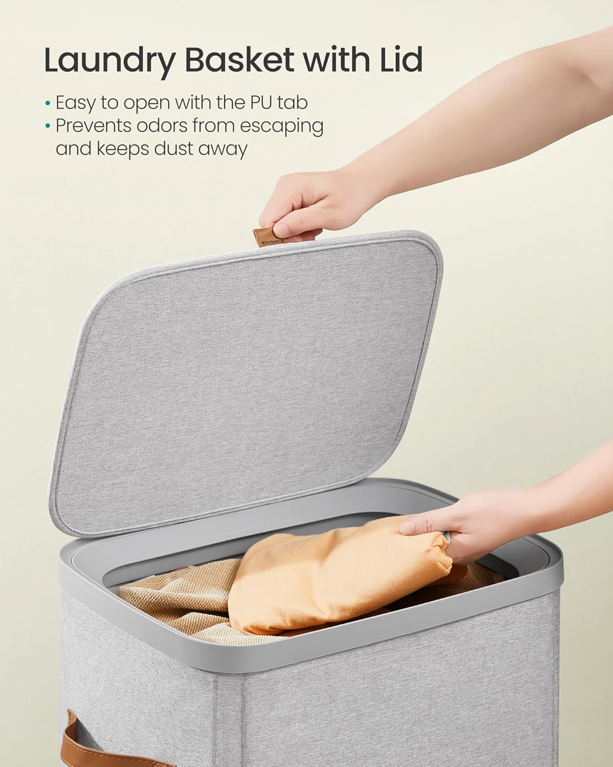 SONGMICS Laundry Basket, 26.4 Gal. Laundry Hamper, Easy Assembly, with Lid and Handles, Removable Liner, 16.5 x 12.6 x 29.5 Inches, Dove Gray ULCB811GD01