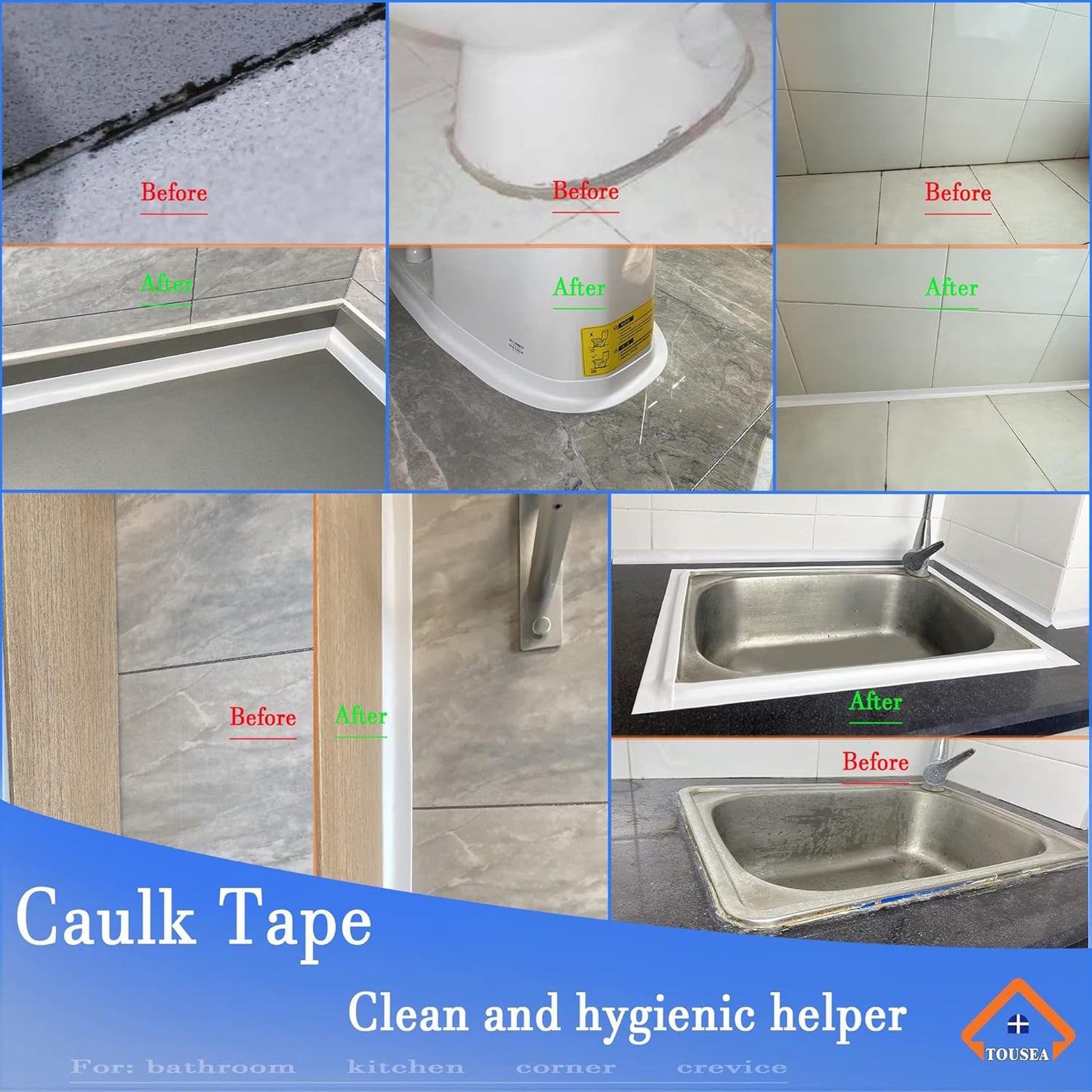 Caulk Tape Self Adhesive,Caulking Tape for Bathroom Sealant Strip Caulk Strip,Waterproof Caulking Sealing Tape for Bathroom,Toilet,Kitchen Countertop,Bathroom,Toilet (White-1.5IN-17.39FT-QP-A)