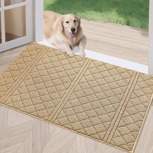 REFETONE Indoor Doormat, Front Back Door Mat 32"x40" Absorbent Rubber Backing Non Slip Door Mats, Low-Profile Resist Dirt Entrance Rugs, Machine Washable Door Rug Inside Floor Mat for Entryway, Brown