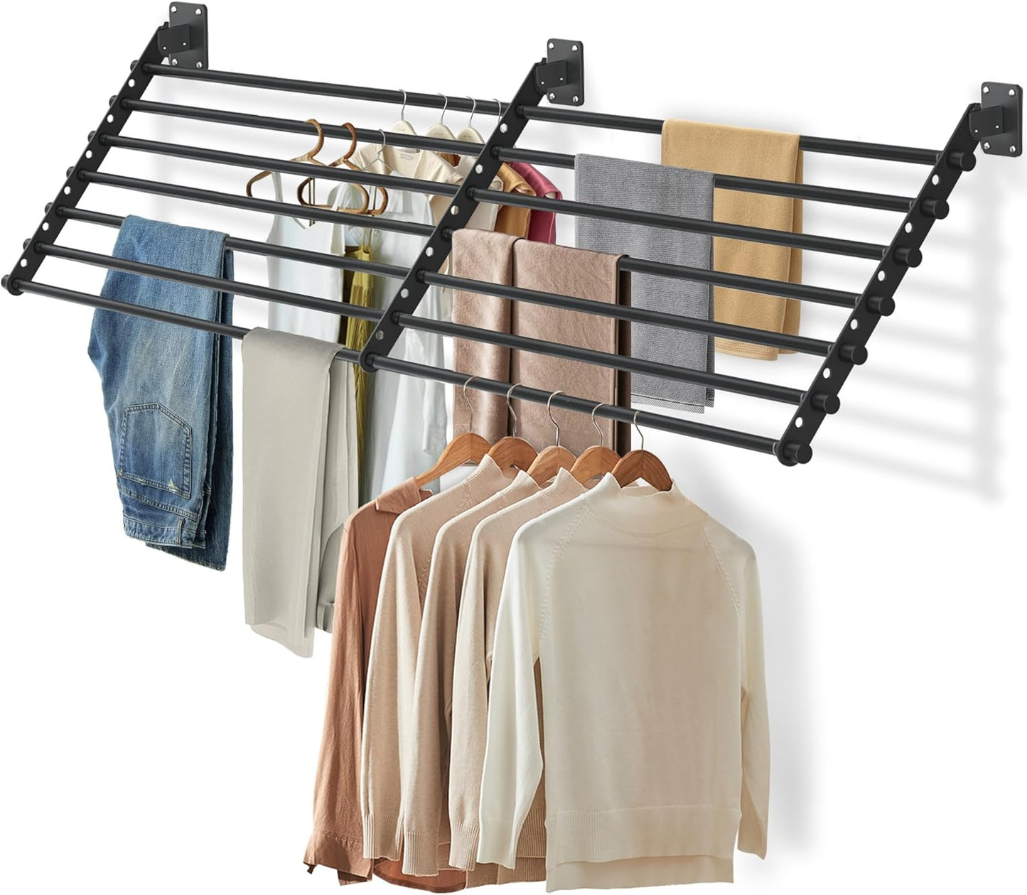 Wall Mounted Clothes Drying Rack 57 Inch – Foldable Laundry Drying Rack for Wall Mount, Space Saving Indoor Drying Rack for Clothes, Compact & Sturdy Design