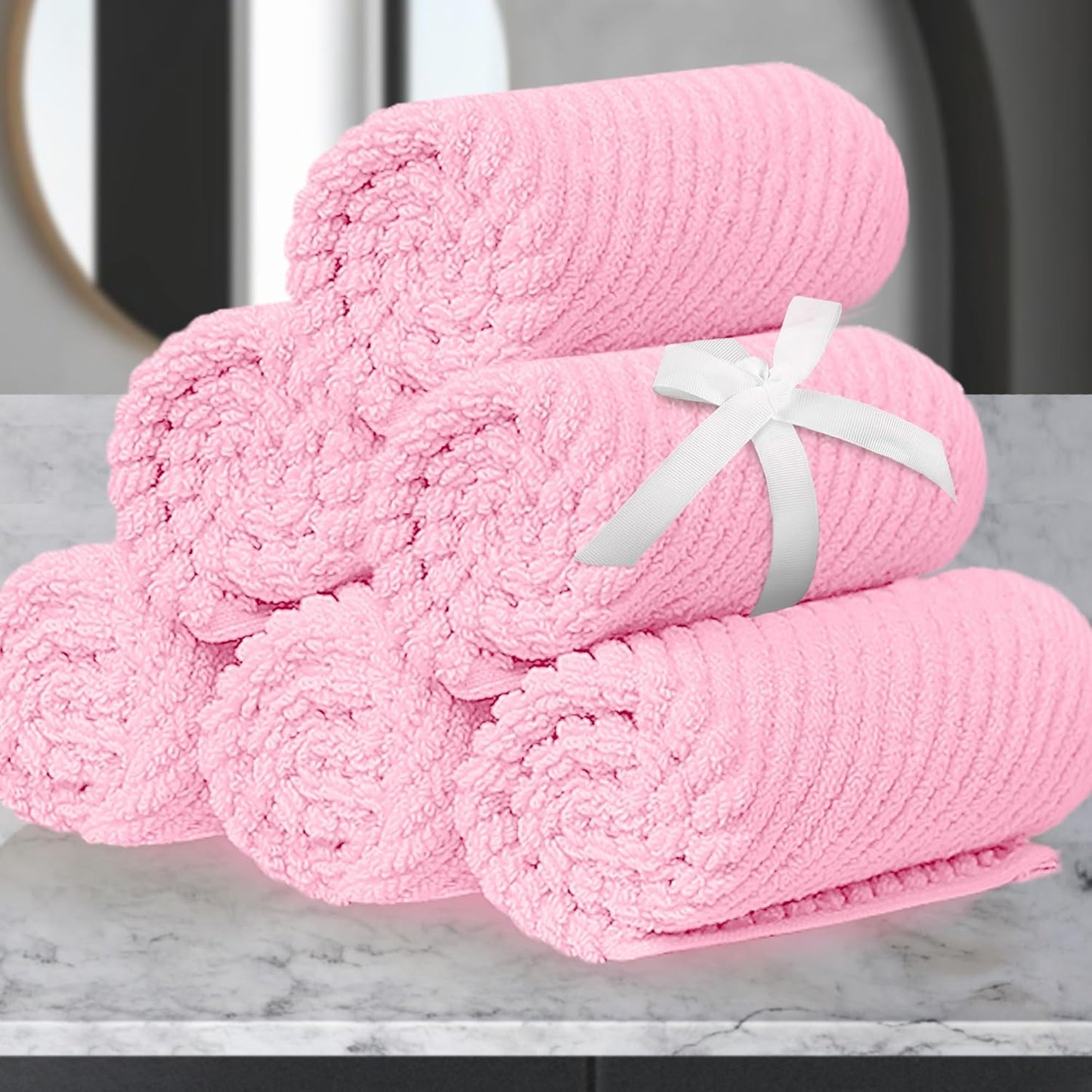 VOOVA & MOVAS Towels for Face, 13"x13" - 100% Cotton | Lightweight | Thick | Quick Dry | Soft | Absorbent, Luxury Hand Towels Set of 6, Fluffy Facial Towels for Bathroom, Towel Gift Set, Baby Pink