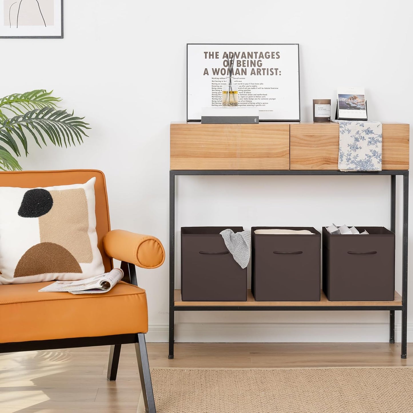 StorageWorks Brown Storage Cubes, 11 Inch Cube Storage Bins with Handle, Cube Storage Organizer Bins for Shelves and Closet, Collapsible Storage Bins, 4-Pack