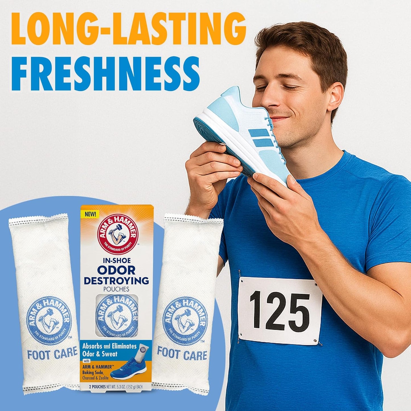 Arm & Hammer In-Shoe Odor Destroying Pouches, Shoe Deodorizer Insert for Reducing Odor and Absorbing Moisture, Smell Eliminator for All Footwear, Gym Bags and Work Boots (2 Pairs)