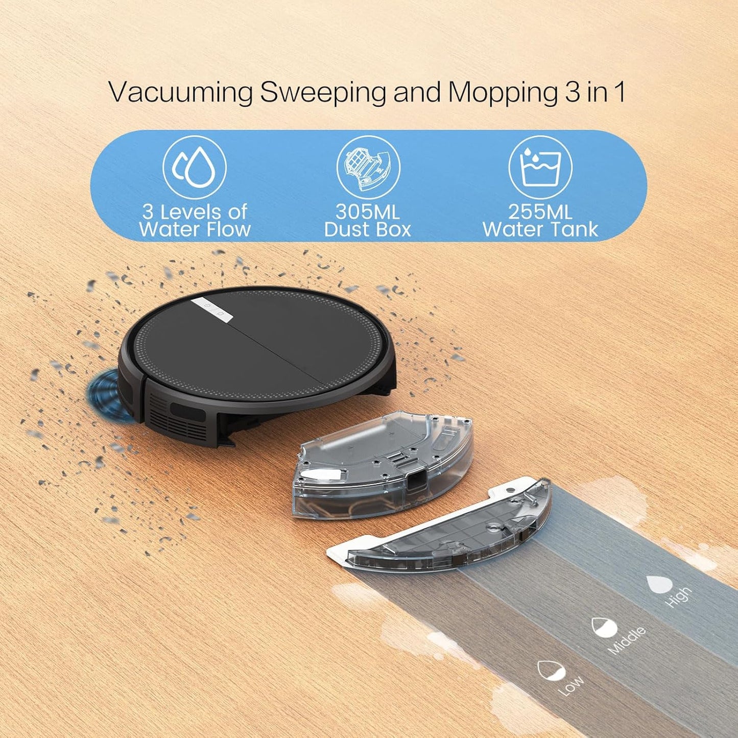 AIRROBO Robot Vacuum and Mop, 3000Pa Strong Suction Power Vacuum Mop Robot, Wi-Fi/App/Alexa, Self-Charging Robotic Vacuum for Hard Floor, Pet Hair and Low-Piled Carpet, Slim Design, Quiet