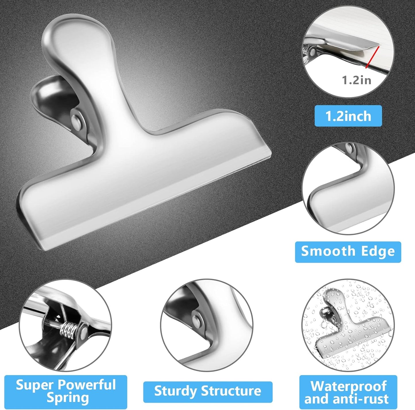 FINDMAG Chip Clips, 20 Pack Stainless Steel Chip Clips, Chip Clips Bag Clips Food Clips, Bag Clips for Food, Clips for Food Packages, Chip Bag Clips - Air Tight Seal, Heavy Duty Snack Clips,Silver