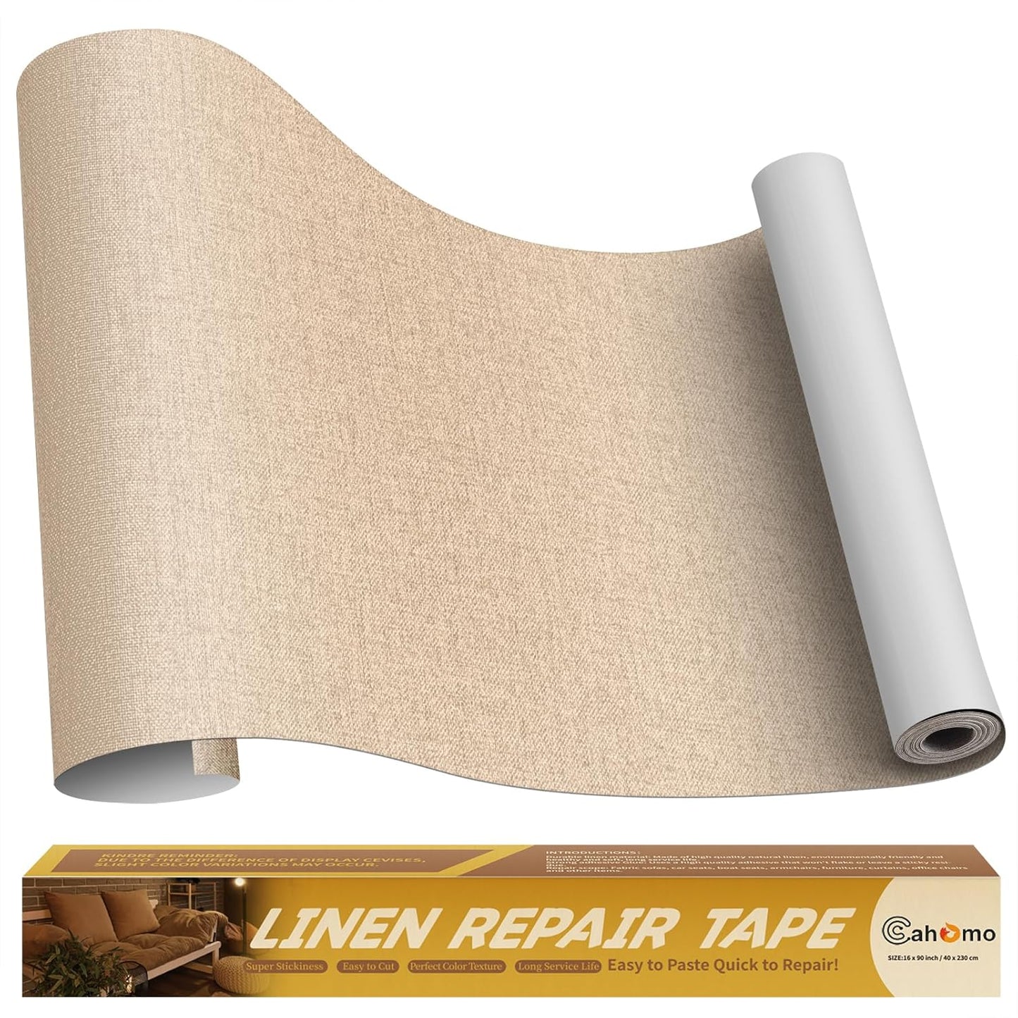 Linen Repair Tape 16x90 inch, Self Adhesive Fabric Patches, Linen Patch Tape Kit, Fabric Repair Tape for Couch Sofas, Headboards, Chairs, Pillows, Curtains, Couches - Dark Beige