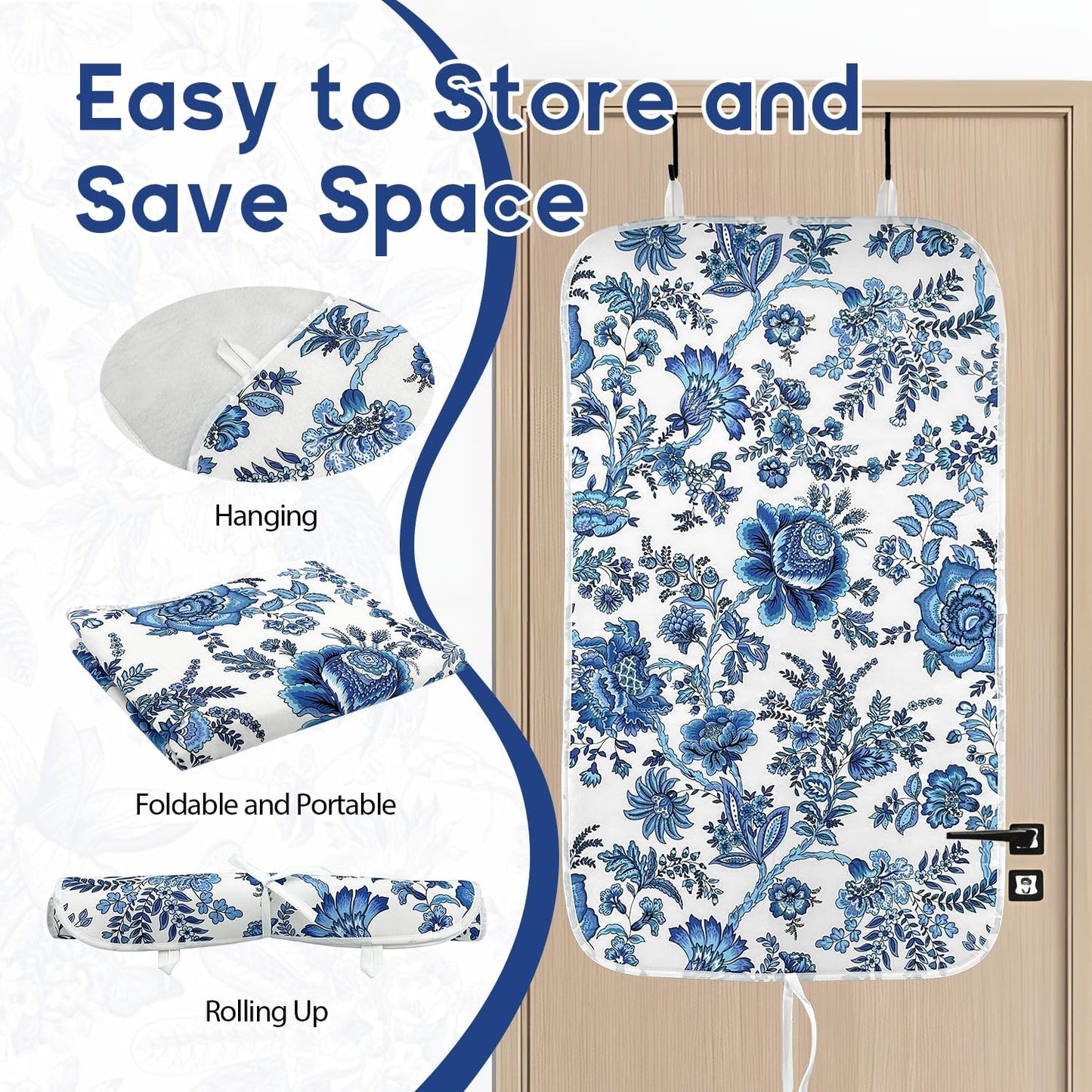 Portable Ironing Mat - 3mm Heat Resistant Padding with 2 Hooks + 1 Insulating Pad for Tabletop or Bed Steam Pressing | Quilting & Travel Blanket Ironing Board Alternative