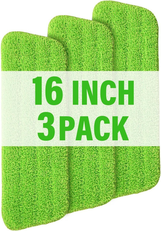 16.5 inch Mop Pads Refills, 3 Pack Microfiber Reusable Replacement Mop Pads Flat Replacements Heads for Wet Or Dry Floor Cleaning and Scrubbing, Green Cloth