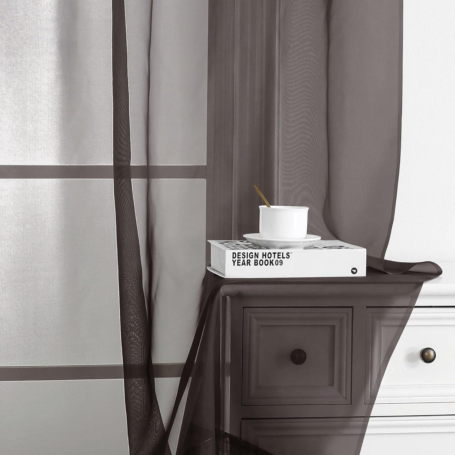 Chyhomenyc Chocolate Brown Sheer Curtains 72 Inch Length 2 Panels, Light Filtering Soft Airy Rod Pocket Voile Window Curtain Drapes for French Door Bedroom Living Room, Each 42Wx72L Inches