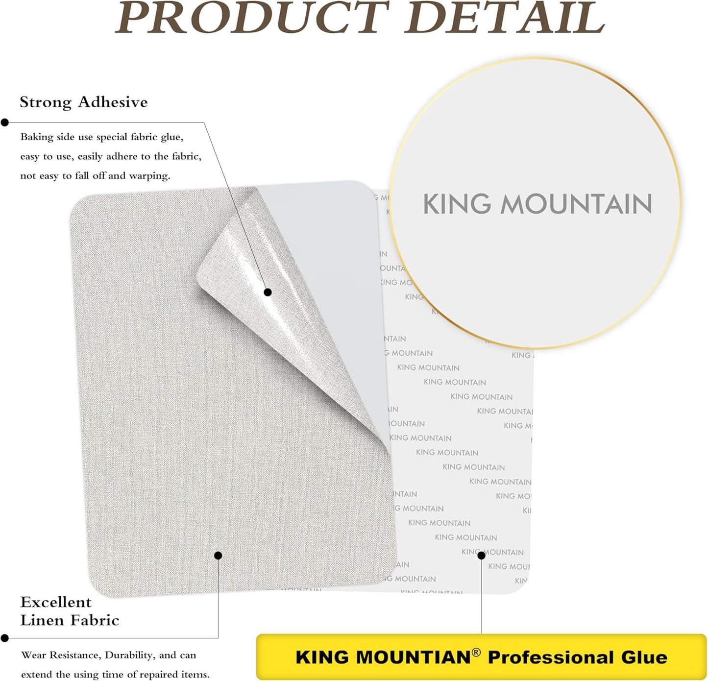 KING MOUNTAIN Fine Linen Repair Patches, Self-Adhesive Fabric, 8X11 Inch 2 PCS, Multi Color, for Linen Sofa and Clothes (Beige)