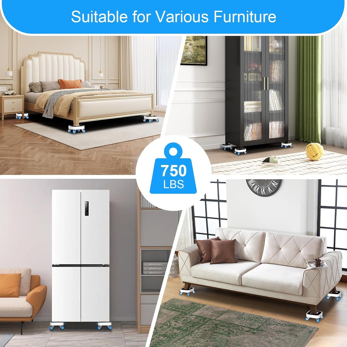 New Upgrade Furniture Sliders, Furniture Movers with Wheels, Furniture Lift Mover Tool Set with 360° Rotatable Wheels, Furniture Dolly for Moving Heavy Duty Sofa, Bed, Load Capacity Up to 750lb