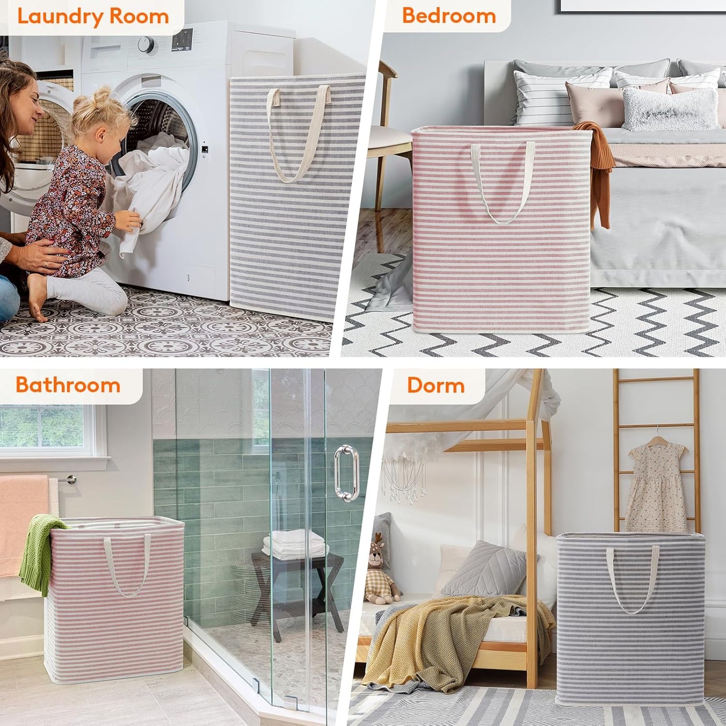 Lifewit 2 Pack Laundry Hamper Large Collapsible Laundry Basket, Freestanding Waterproof Cloth Hamper with Easy Carry Handles in Laundry Room Bedroom Bathroom Dorm for Adult, Gray&Pink, 2 x 100L