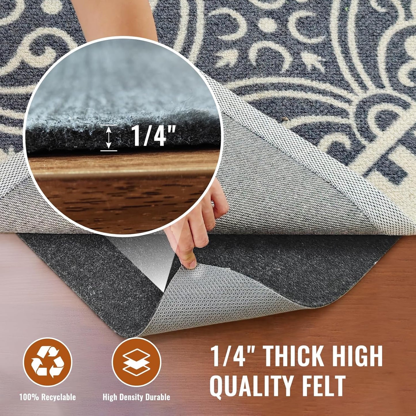 Felt Rug Pad, 8 x 10 Ft Rubber Non-Slip Rug Pad Gripper, Keep Rugs Secure and in Place, Extra Strong Under Carpet Mat Cushion - for All Floors