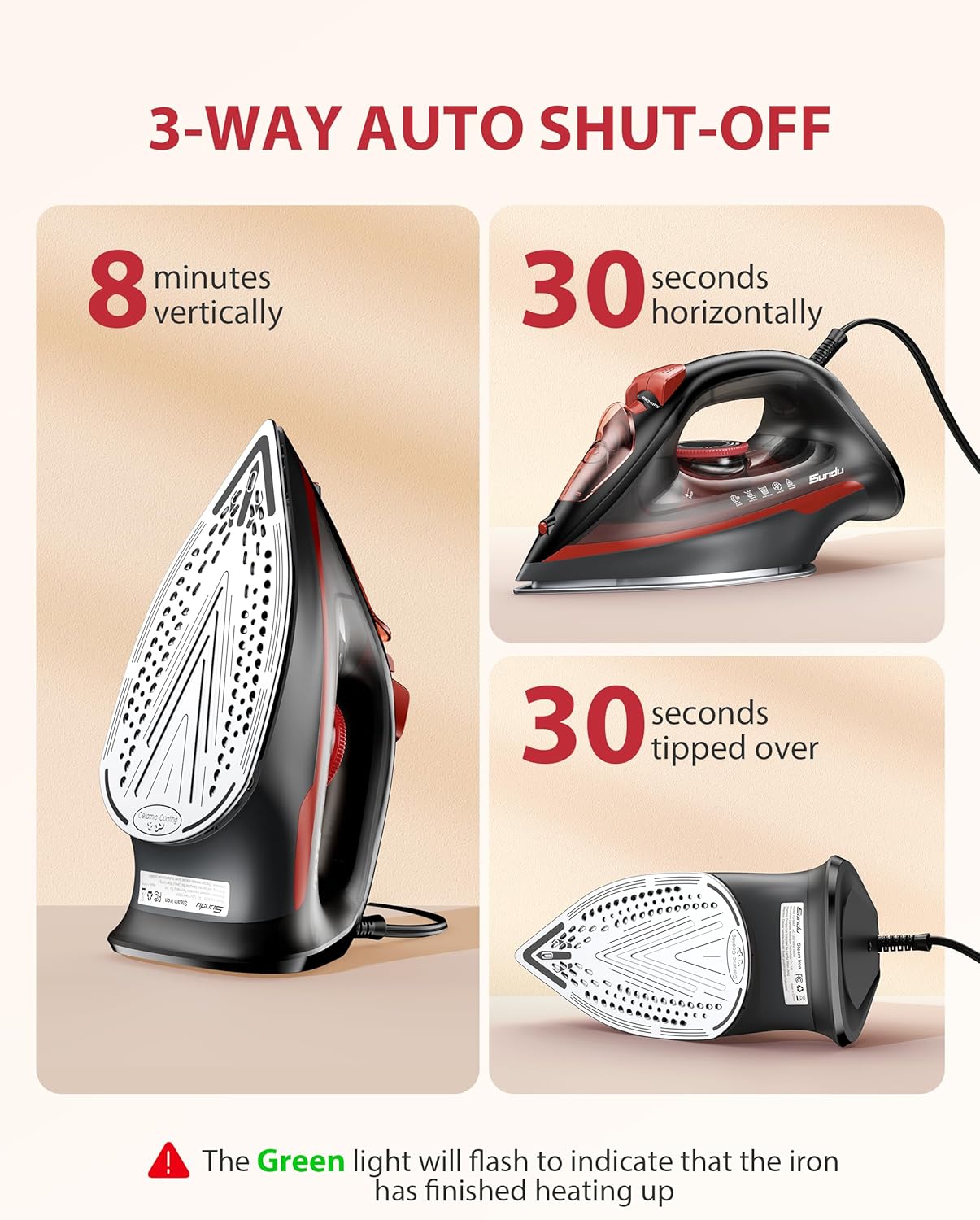 Irons Steamer for Clothes, Non-Stick Ceramic Soleplate, 500 Microsteam Holes, Powerful Steam Iron, Lightweight, Auto shutoff, Self-Cleaning, 12.31oz Water Tank Ironing Clothes for All Fabrics