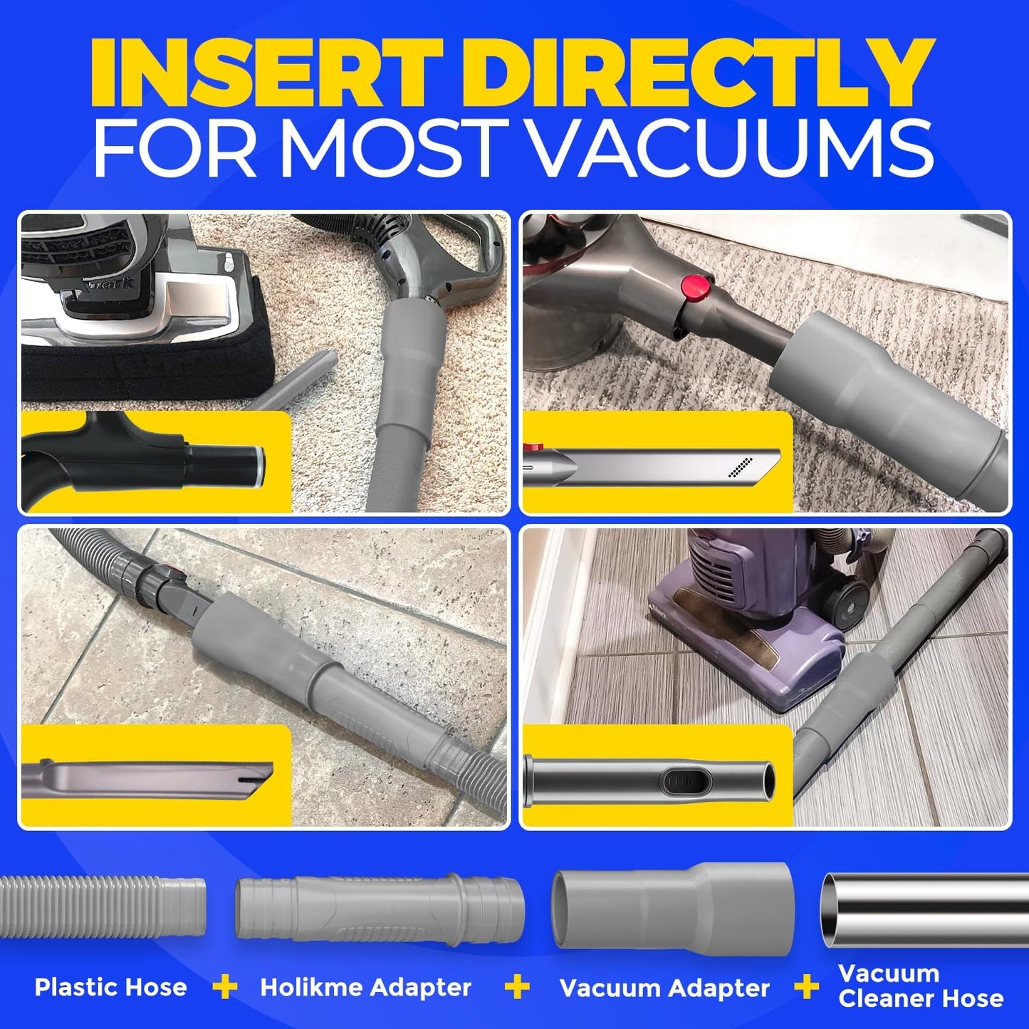 Holikme 2 Pieces Dryer Vent Cleaner Kit, Dryer Lint Vacuum Attachment and Flexible Dryer Lint Brush, Dryer Vent Vacuum Hose Attachment,Grey