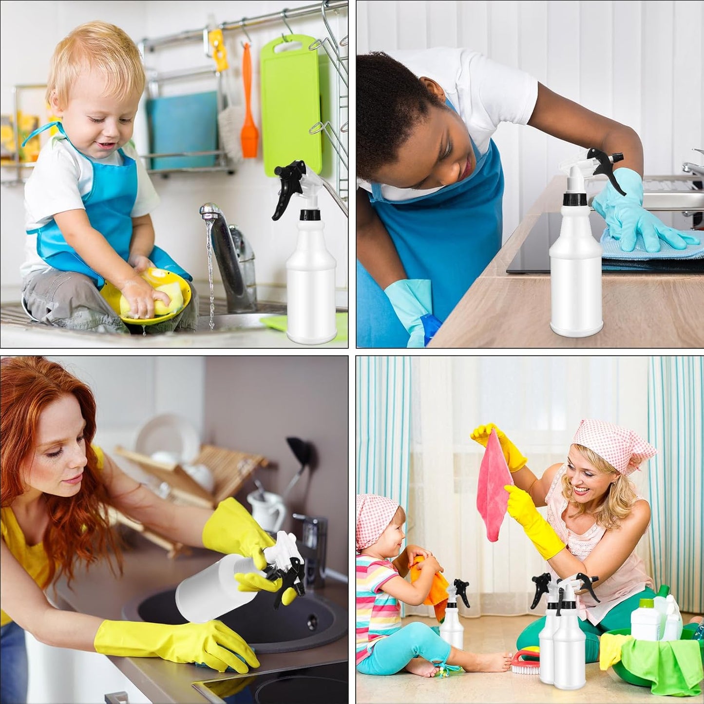 Eccliy 12 Pcs 16 Oz Plastic Spray Bottle, Adjustable Empty Reusable Sprayer for Cleaning, Planting, Water, Bathroom and Kitchen, BBQ, Commercial and Residential(Black&white,Original)