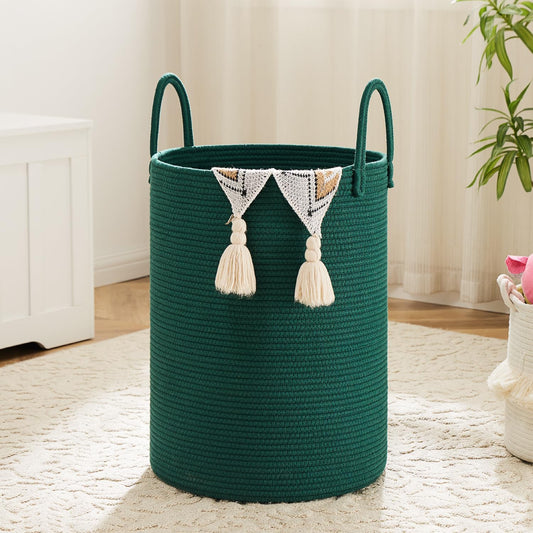 Laundry Basket,Woven Cotton Rope Laundry Hamper,40L for Decorative Storage of Dirty Clothes,Toys and Blankets in Bathroom,Baby Room and Living Room