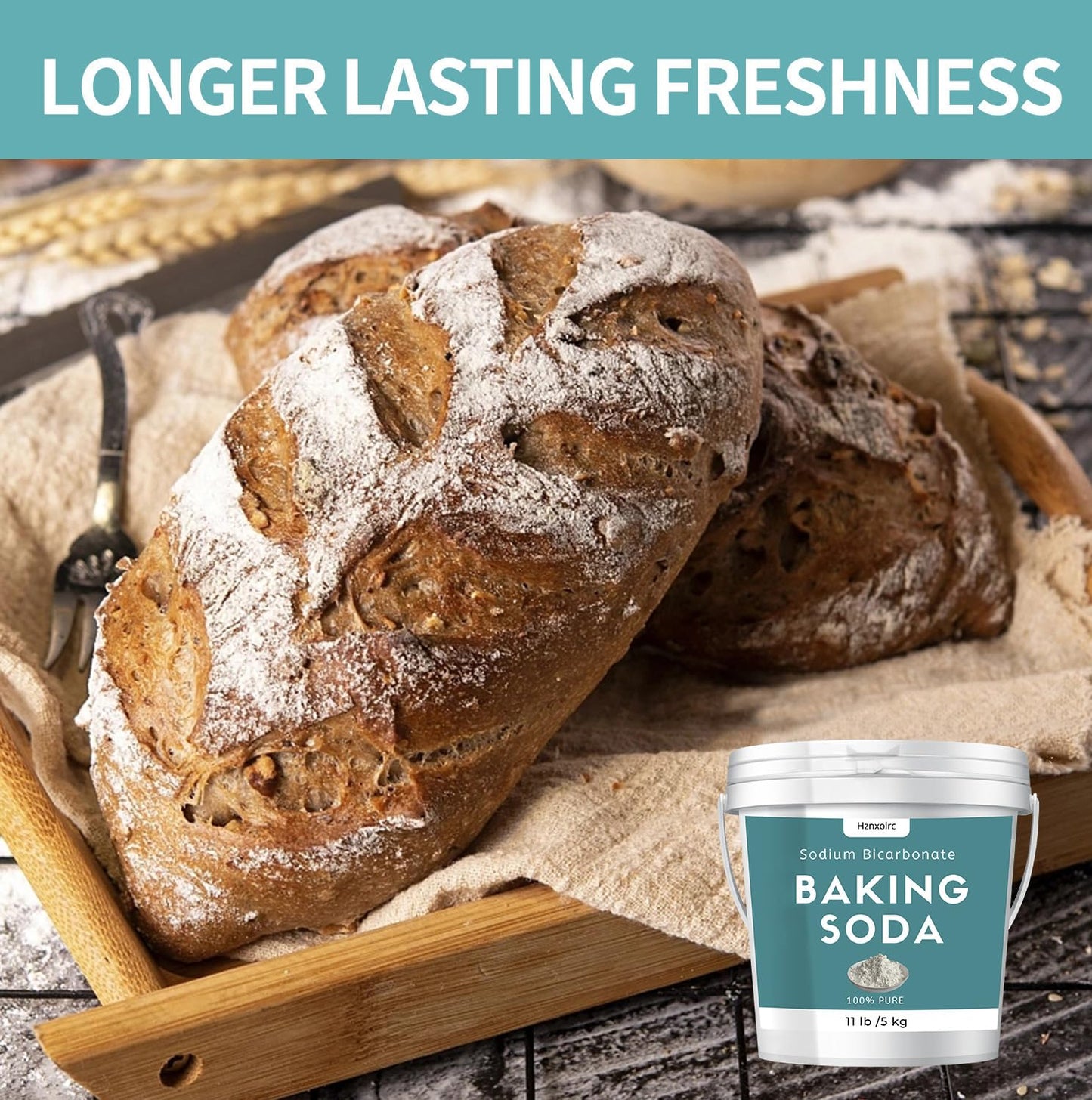 1.1Gallon (11lb) Baking Soda Powder Bulk, Premium Sodium Bicarbonate Powder, 100% Pure, Used for Bread, Cookies and Other Baked Goods, Also Can Clean and Deodorize