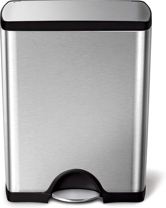 simplehuman 50 Liter / 13.0 Gallon Rectangular Kitchen Step Trash Can, Brushed Stainless Steel