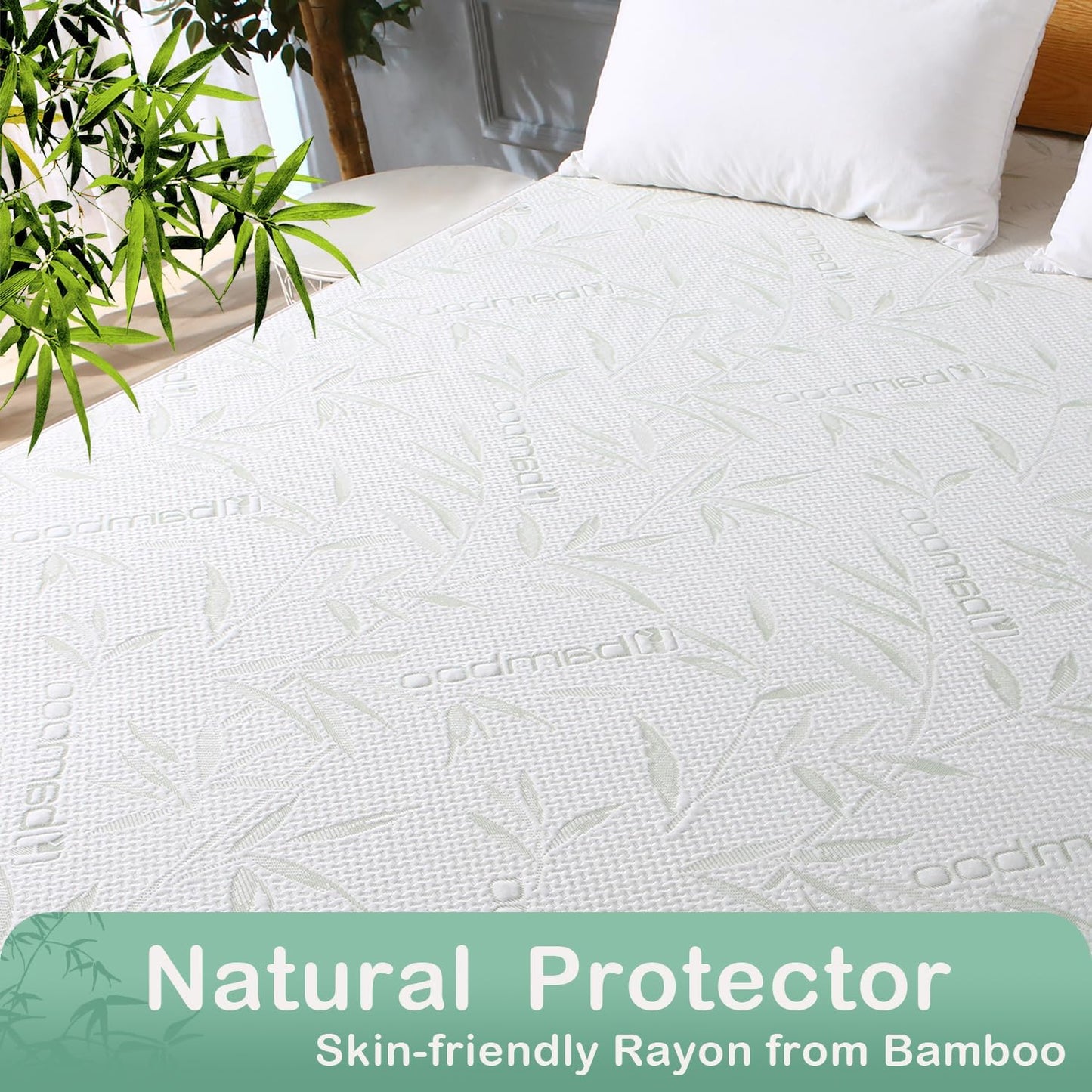 California King Mattress Protector Waterproof Mattress Pad Washable Bamboo Rayon Mattress Cover Breathable Noiseless Bed Protector 5" - 21'' Elastic Fitted Deep Pocket