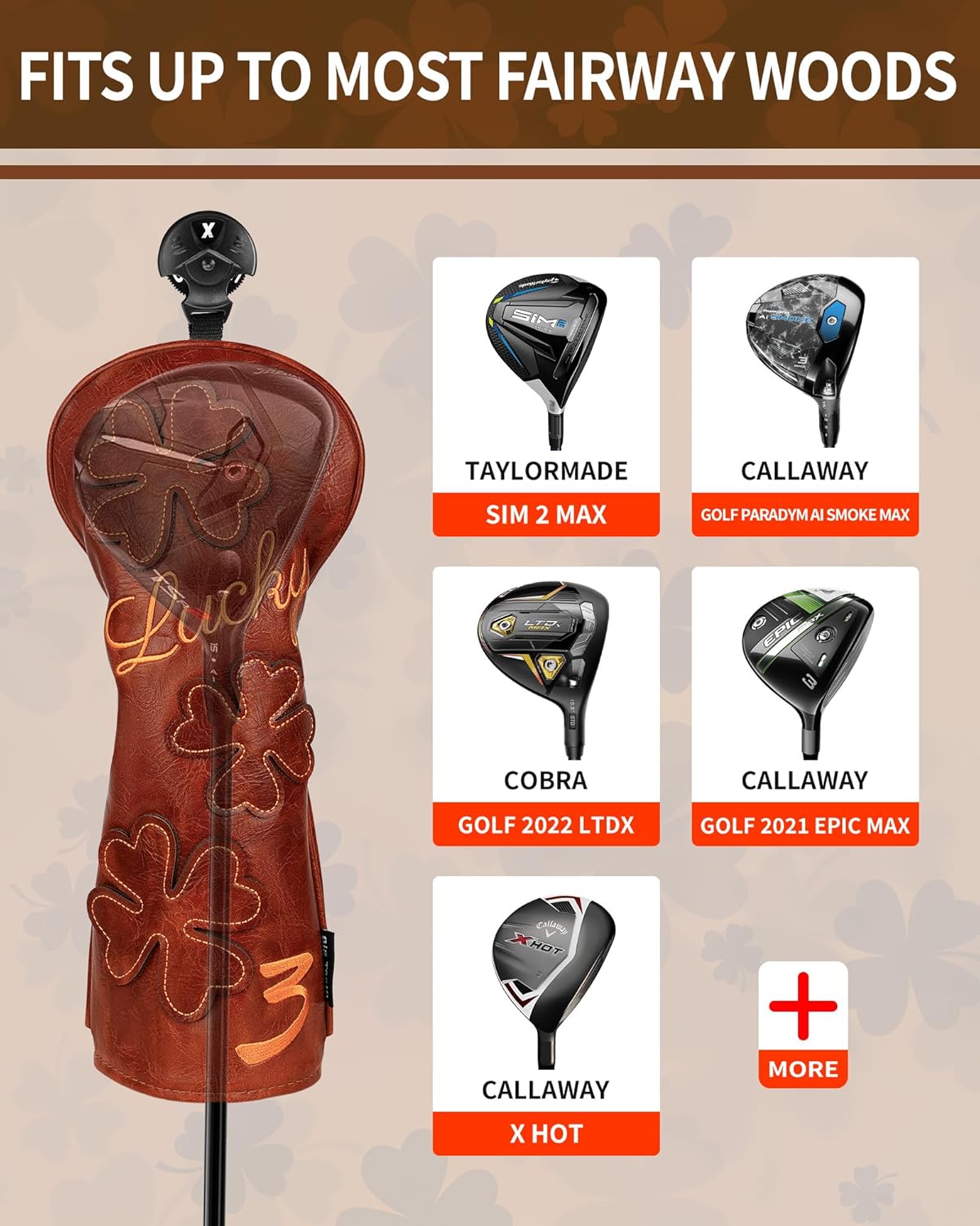 Golf Headcovers Golf Club Head Covers Four Leaf Clover Good Luck Charm - Clover Style Premium Leather Driver Fairway(FW) Wood Hybrid(UT) with Number Tags