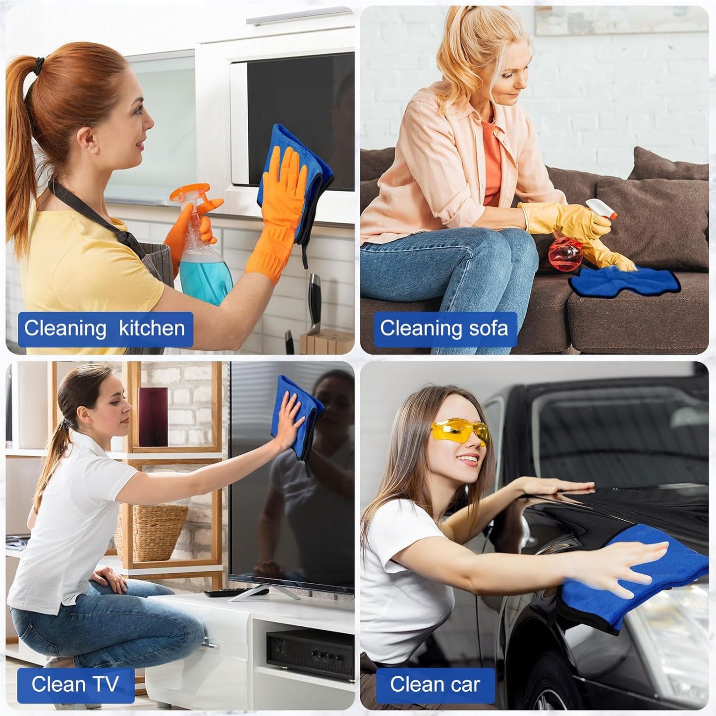 Tallew 40 Pcs Microfiber Towels 16 Inch x 16 Inch Microfiber Cloth Car Drying Towels for Cars Washing Polishing Office Windows Cleaning Household Supplies (Blue)