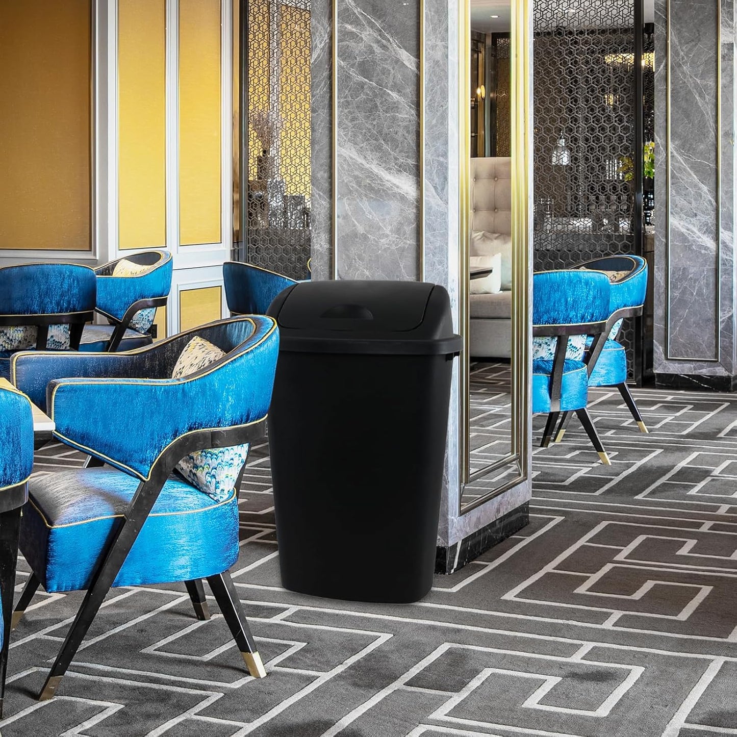 13 Gallon 4-Pack Garbage Cans with Swing Top Lid, Plastic Tall Kitchen Trash Cans, Black