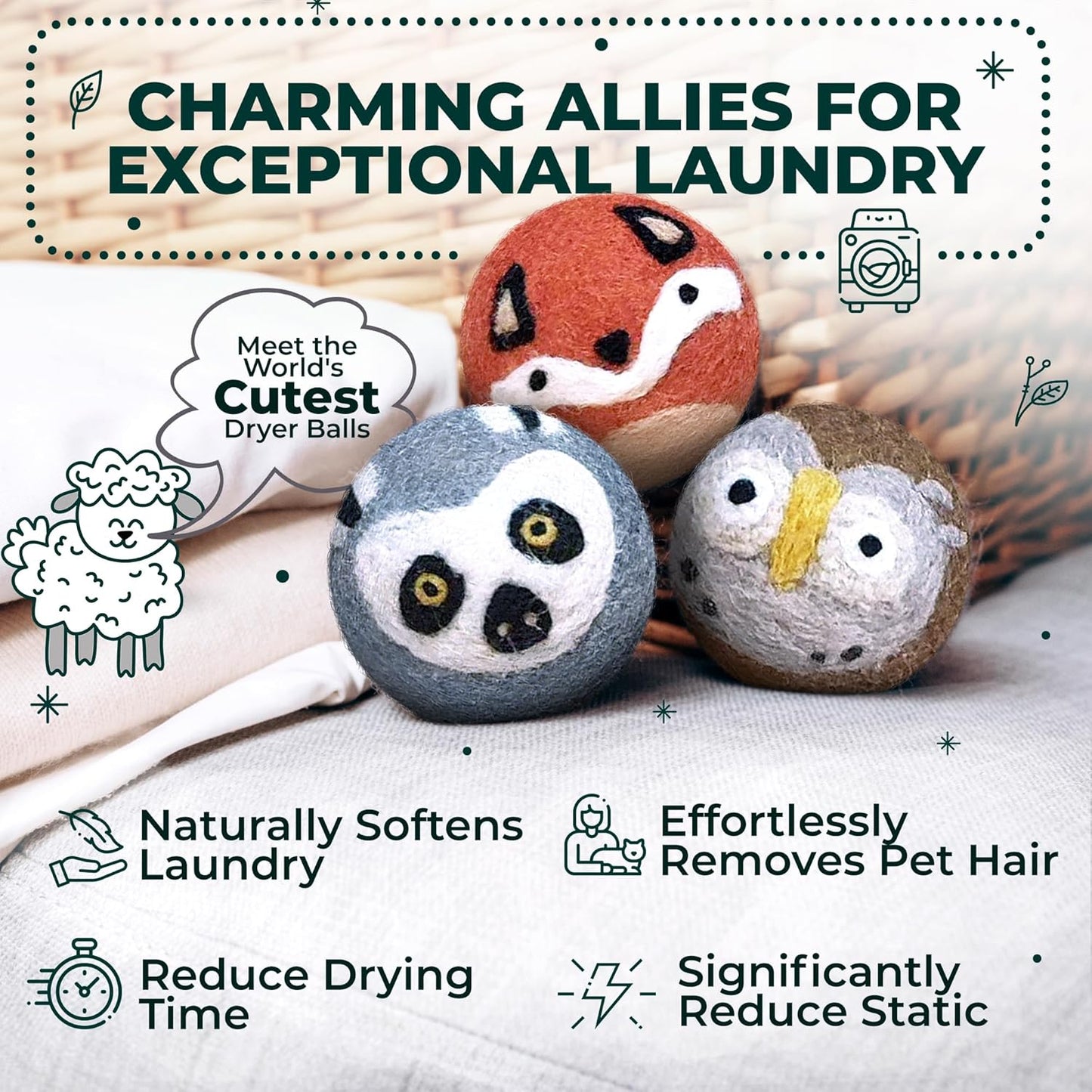 No More Dryer Sheets! Reusable Wool Dryer Balls XL 6-Pack - Reduces Static, Cuts Dry Time, & Softens Naturally