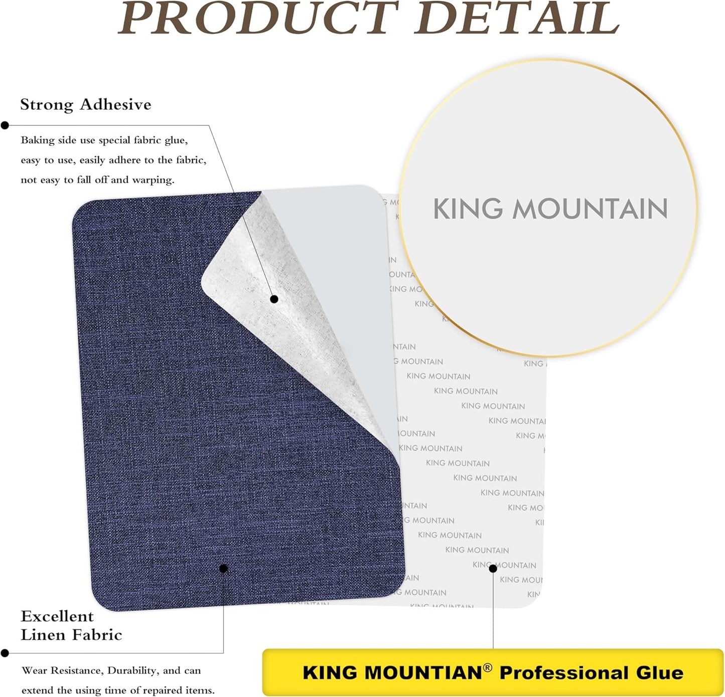 KING MOUNTAIN Fine Linen Repair Patches, 12" x 40" Dark Blue, 1.0, Self-Adhesive, Polyester, Rectangular, 1 Pack