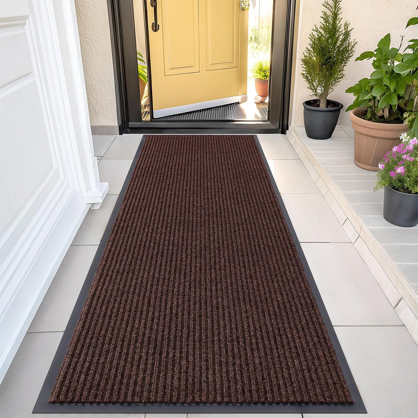 OLANLY Front Door Mat Indoor Outdoor Entrance, Waterproof Heavy Duty Doormat, Fade Resistant, Low Profile, Easy Clean Patio Porch Welcome Floor Mats for Entry, 47x23, Brown