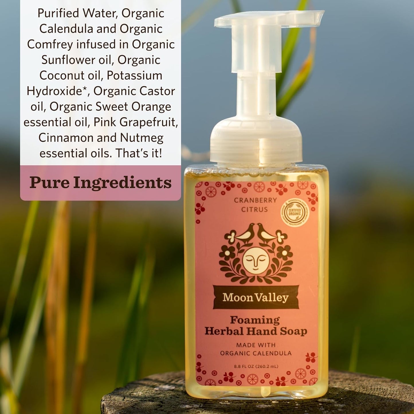 Moon Valley Herbal Foaming Hand Soap, Vegan (Cranberry Citrus, Recyclable Bottle)
