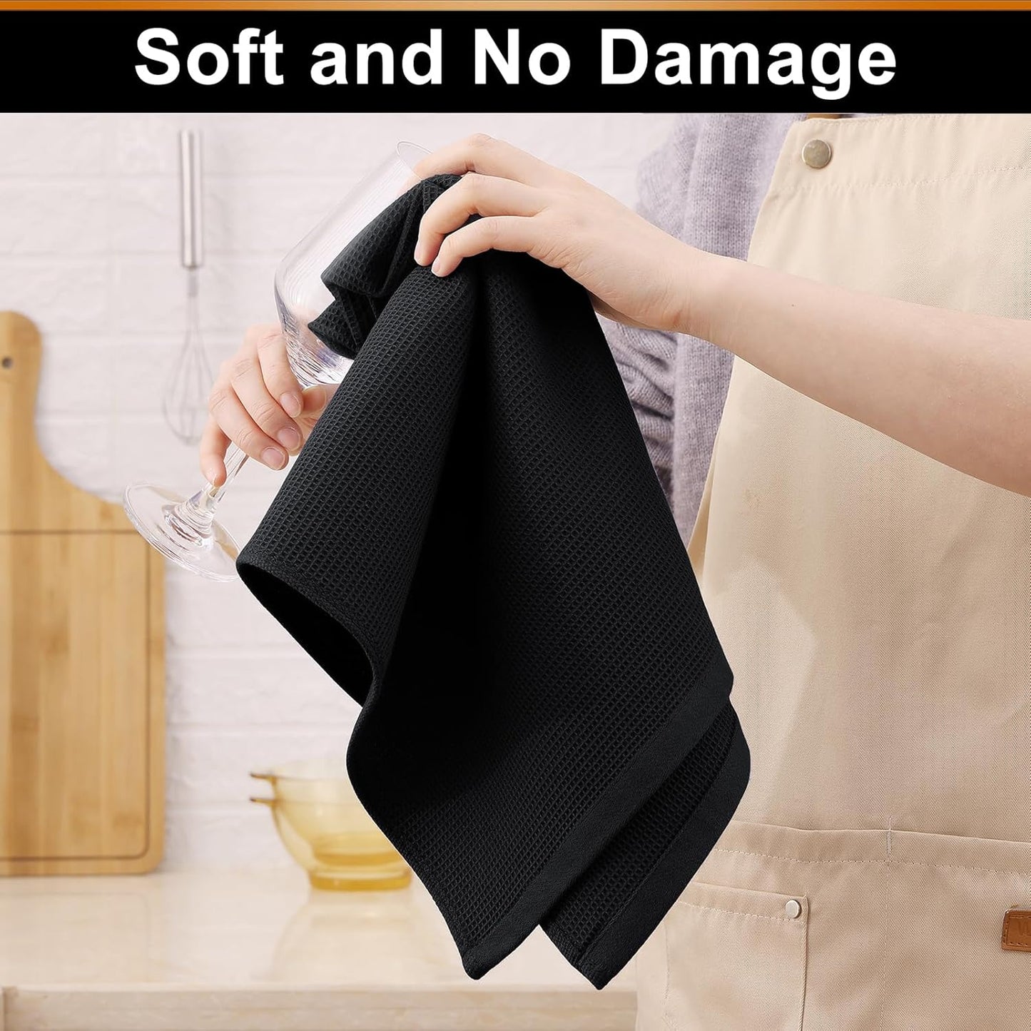 Homaxy 100% Cotton Waffle Weave Kitchen Towels - 4 Pack Soft and Absorbent Dish Towels - 16 x 26 Inches Quick Dry Hand Towels - Black