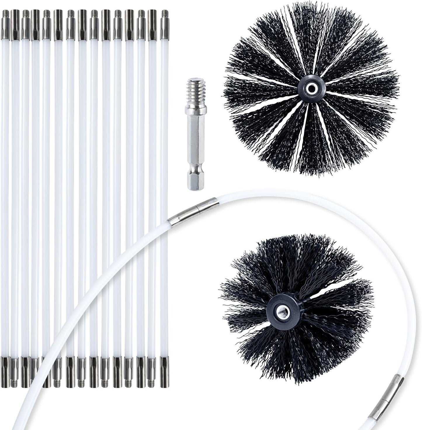 HOKLNUSE Dryer Vent Cleaner Kit Chimney Sweep Cleaning Tools Pellet Stove Cleaner Kit Air Dryer Duct Fireplace Brushes for Easy Lint Cleaning with 4" and 6" Brush Heads (Heavy Duty, 20Feet)