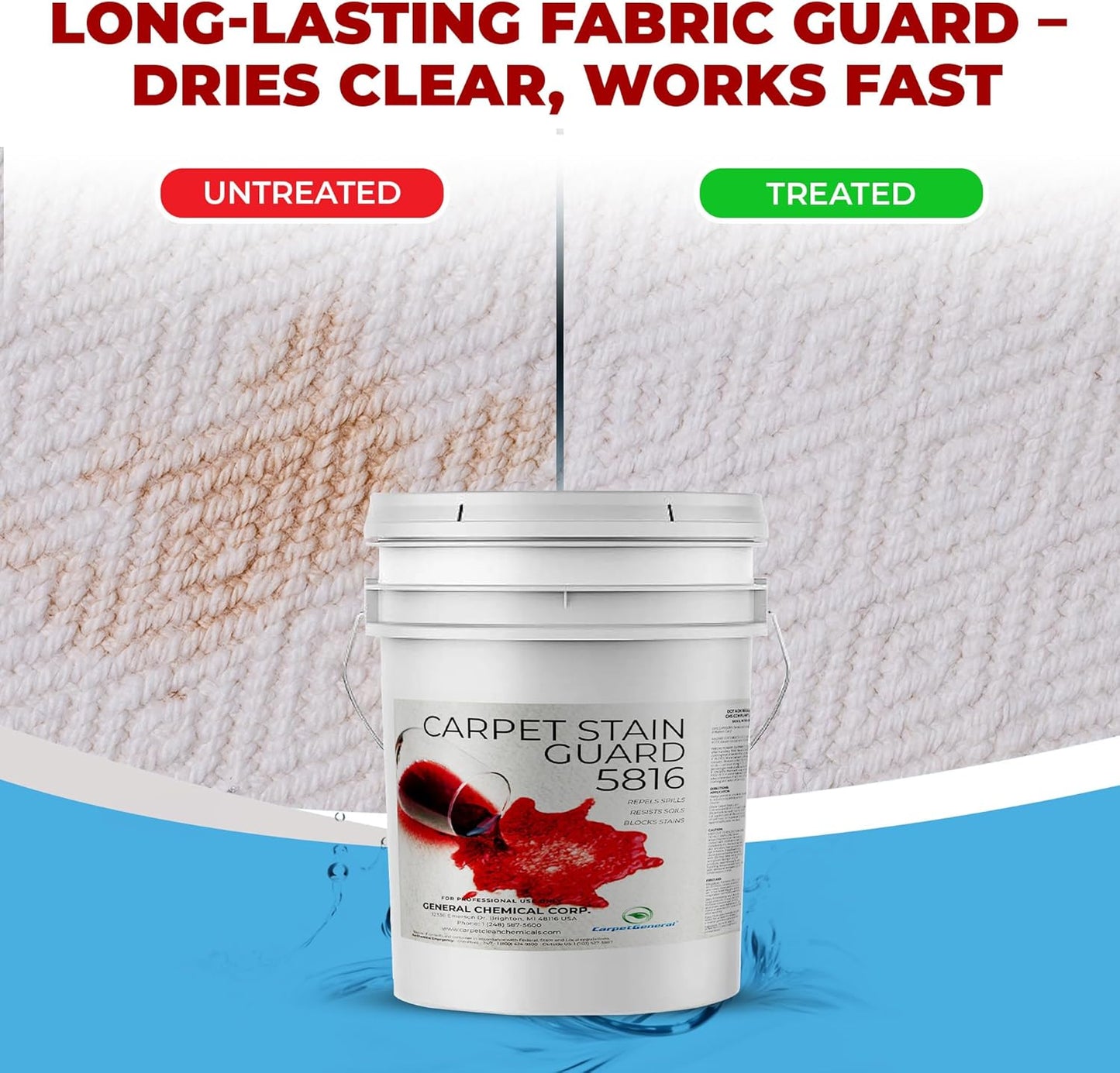 General Chemical Stain Shield Spray - Safe Fabric Protector Spritz and Stain Guard 5816 for Upholstery, Carpets, Rugs, Drapes & More - Impermeable Protectant Spray for Outdoor & Indoor Use - 5 Gallon
