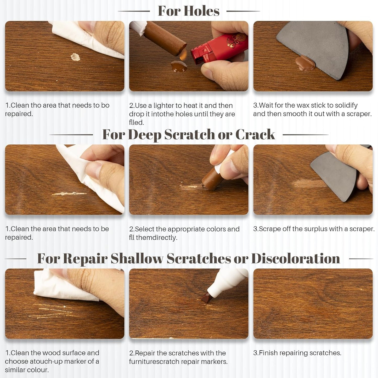 Wood Filler Sticks, 20 Colors Furniture Repair Kit, Wax Crayons for Touch-ups and Repairs, for Floors, Cabinets, Tables and Doors, Wood Wax,Crayons for Repairing Scratches