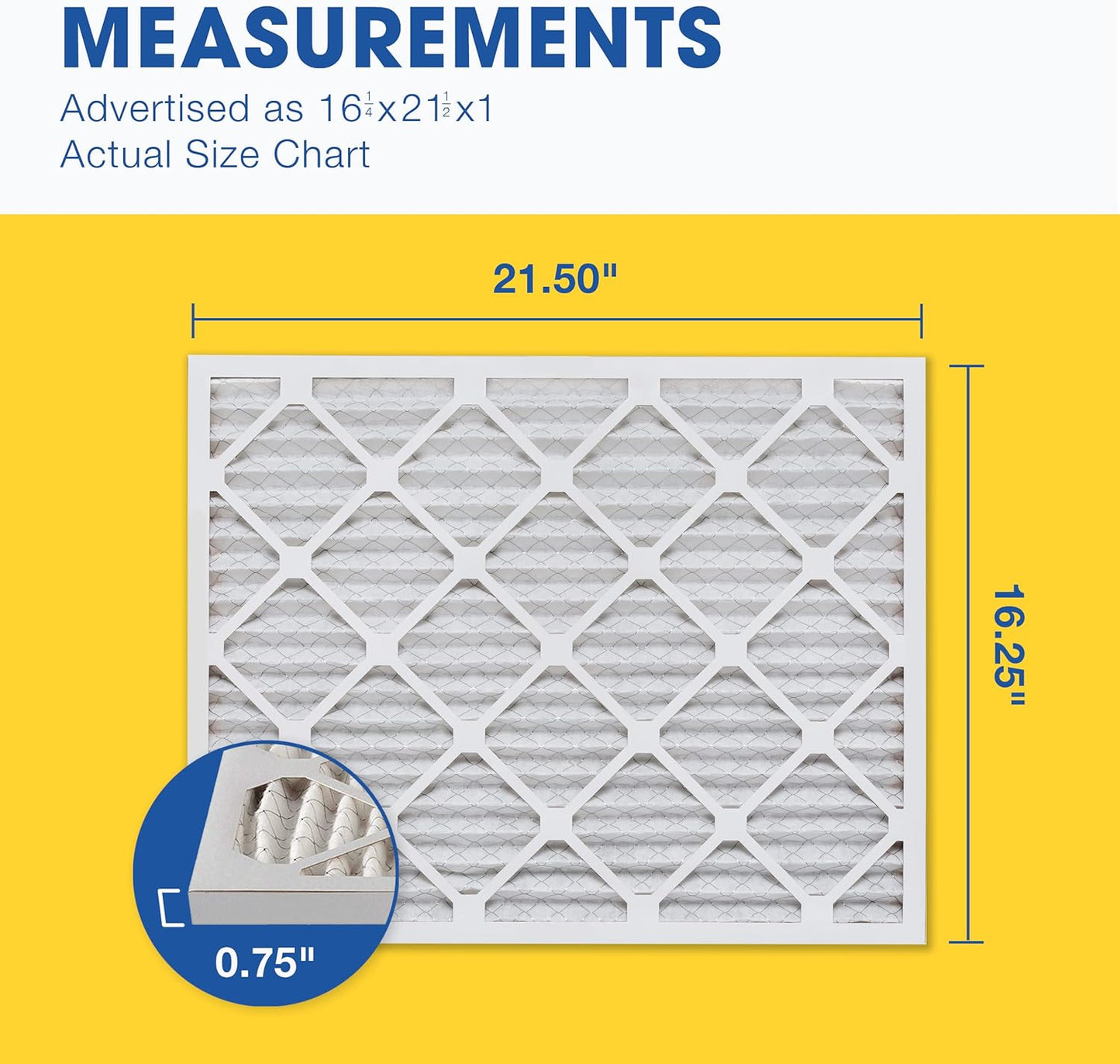 Aerostar 16 1/4x21 1/2x1 MERV 11 Pleated Air Filter, AC Furnace Air Filter, 6 Pack (Actual Size: 16 3/8" x 21 1/2" x 3/4")