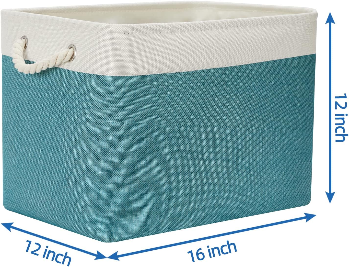 Temary Fabric Baskets Storage Baskets for Organizing 2 Pcs Decorative Baskets for Gifts Empty Collapsible Storage Bins for Home Closet(White&Teal,16Lx12Wx12H Inches)