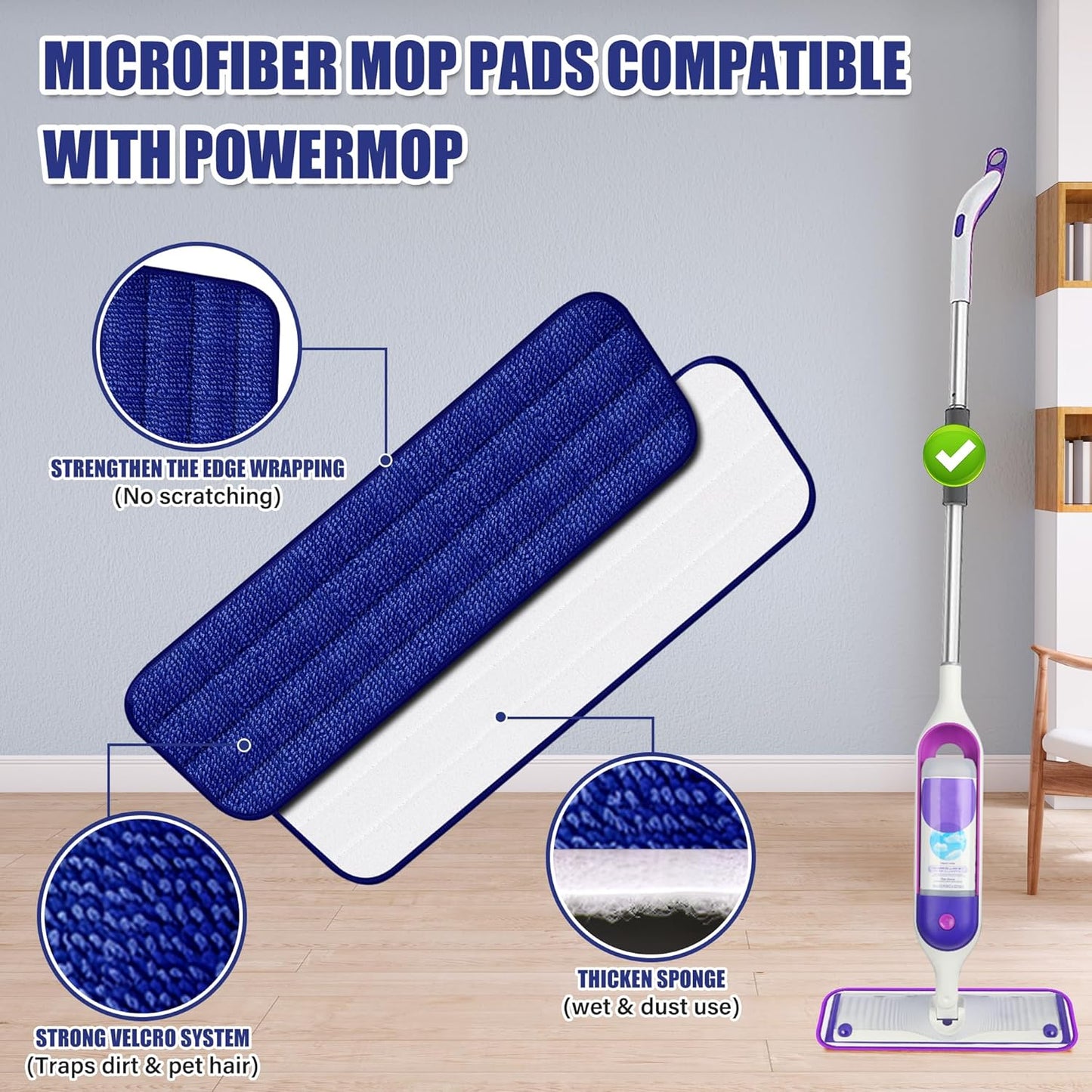Microfiber Spray Mop for Floors Cleaning: Wet Dry Hardwood Floor Mops with 3 Washable Reusable Pads for Swiffer Powermop - Flat Mop with Sprayer for Tile Wood Laminate Vinyl Marble