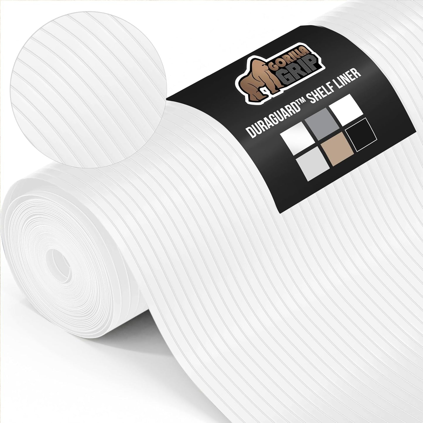 GORILLA GRIP DuraGuard Shelf Liner, Non-Adhesive Cabinet Liners for Kitchen Drawers, Shelves, Refrigerator, Pantry Storage, Bathroom Closet, Durable Waterproof BPA Free Ribbed Plastic, 17.5x10 White