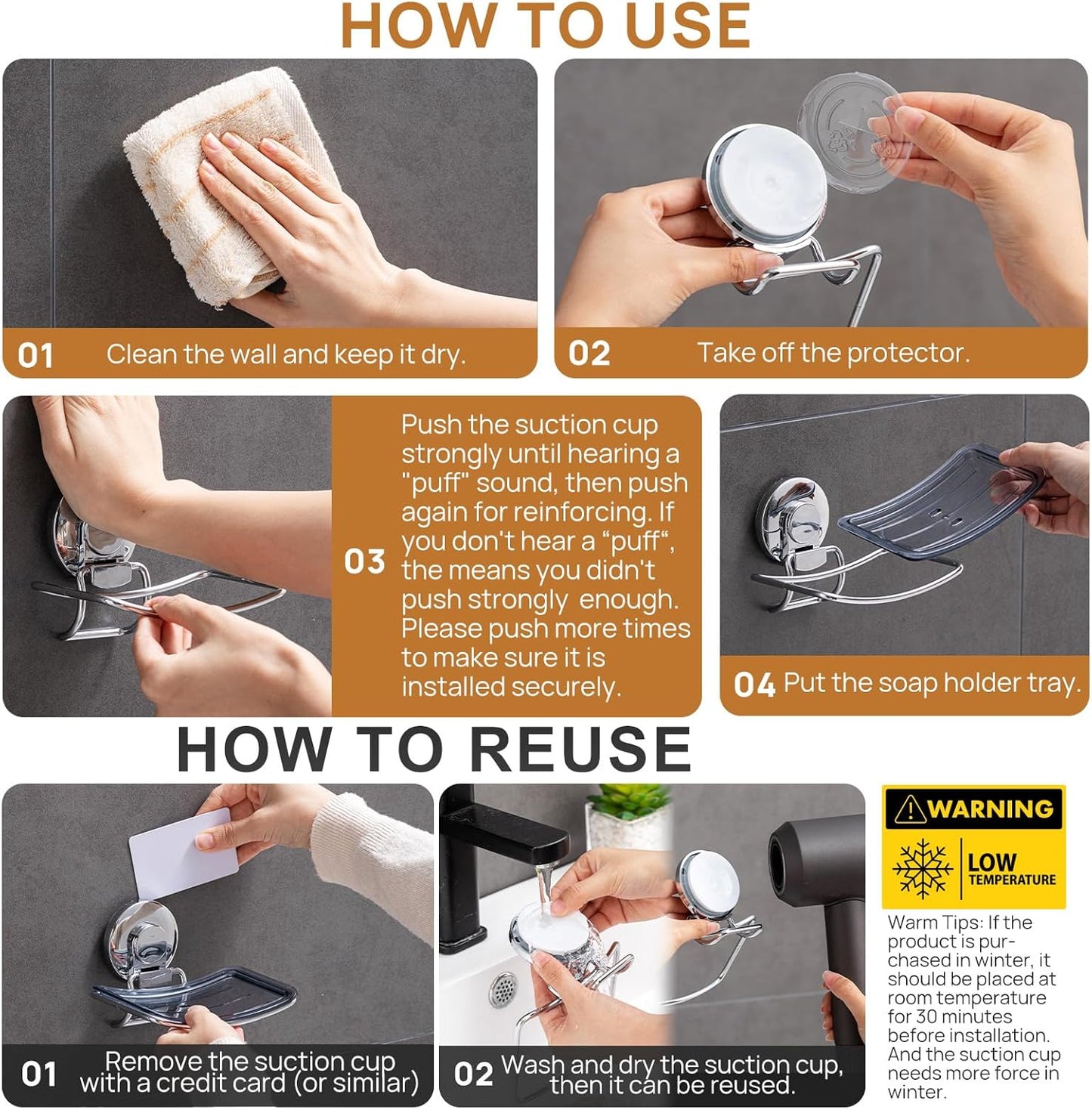 LEVERLOC Chrome Suction Cup Soap Dish Holder for Shower Wall Drill-Free Rustproof Waterproof Wall Mount Strong Suction Removable Bar Soap Sponge Holder for Bathroom Bathtub Kitchen