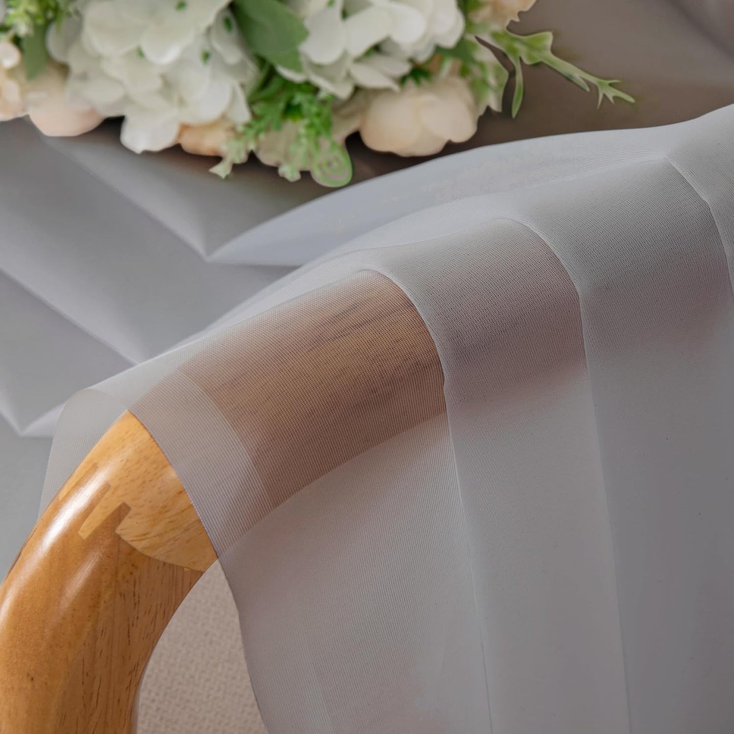 Chyhomenyc Sheer Light Grey Curtains 90 inches Long 2 Panels, Light Filtering Soft Airy Solid Elegant Voile Window Treatment Drapes for Bedroom Living Room Wedding Party Decor, 42 Wx90 L Inches