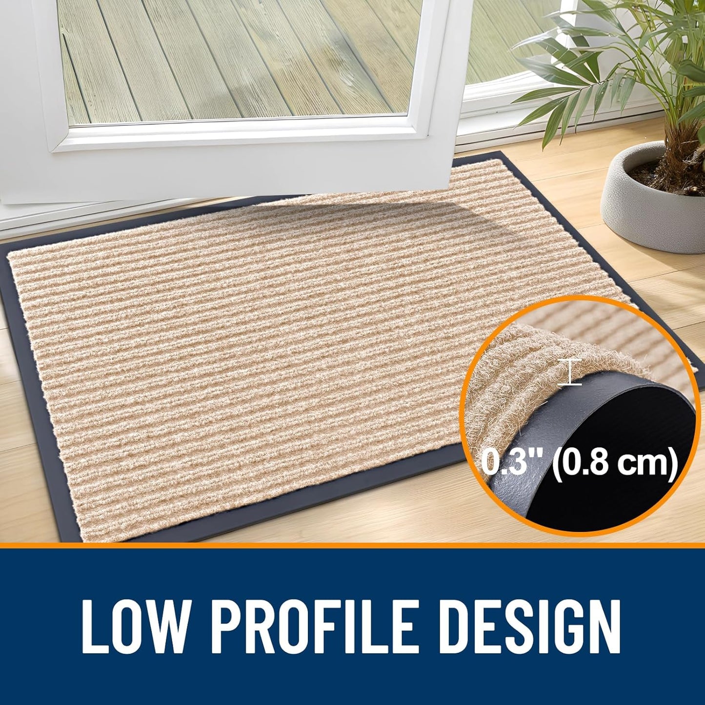 OLANLY Front Door Mat Indoor Outdoor Entrance, Waterproof Heavy Duty Doormat, Fade Resistant, Low Profile, Easy Clean Patio Porch Welcome Floor Mats for Entry, 35x23, Beige
