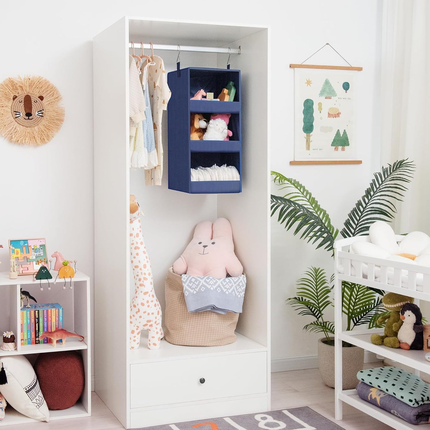 GRANNY SAYS 3-Shelf Closet Organizers and Storage, Foldable Hanging Closet Organizer, Closet Hanging Shelves with 2 Metal Hooks, Leak-Proof Hanging Organizer for Closet, Navy, 2-Pack