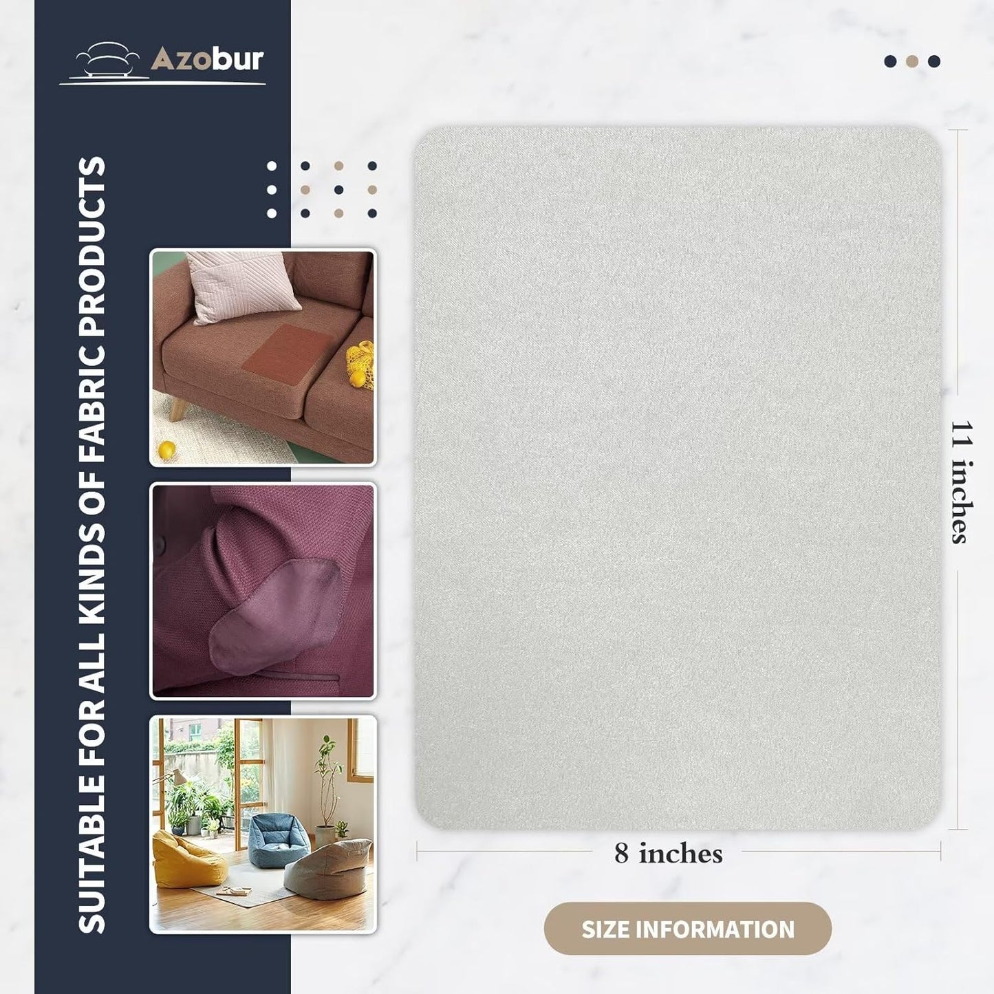 Azobur Velvet Patch,Self-Adhesive Rectangular Flannel Fabric Patch,Multicolor Available Anti Scratch Velvet 8X11 Inch Peel and Stick for Sofas, Automotive Interior, Handbags,and Pillow (Light Grey)